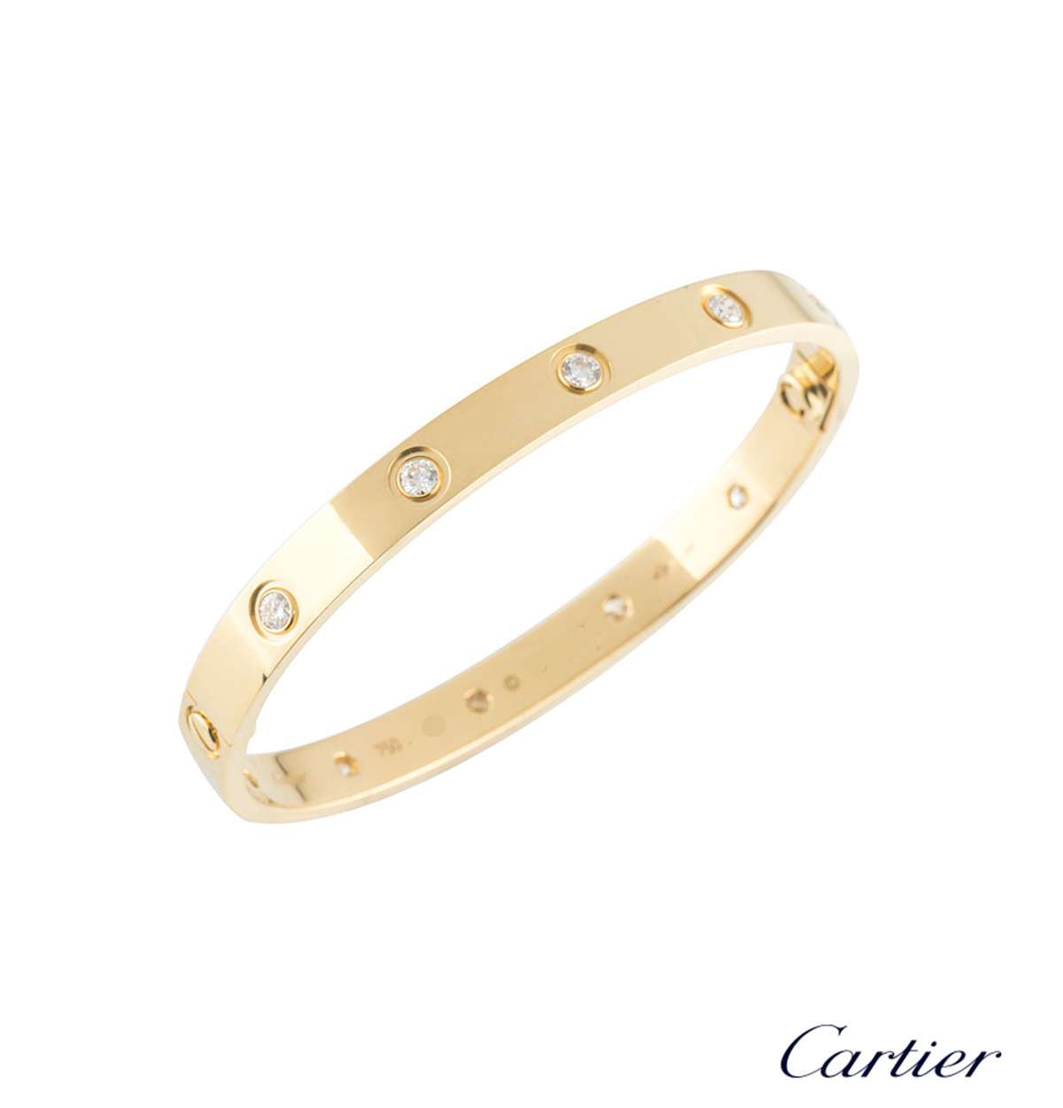 Cartier Yellow Gold Full Diamond Love Bracelet Size 17 B Rich Diamonds